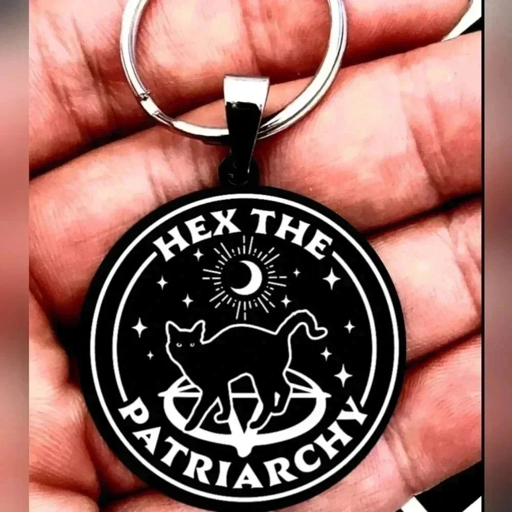 Hex the Partriarchy art hot balck cat Keychain